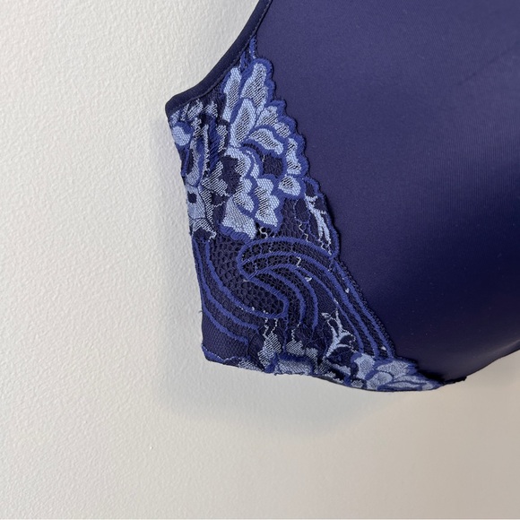 Deesse Women's Plus Size Bra 44H Blue Lace Contour T Shirt Underwire NWT - Picture 2 of 11